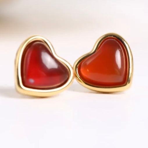 Petit Red Heart Gold Earring
