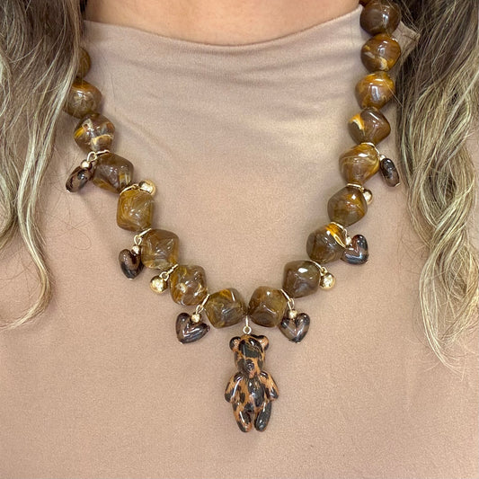 Mocha Teddy Bear Necklace