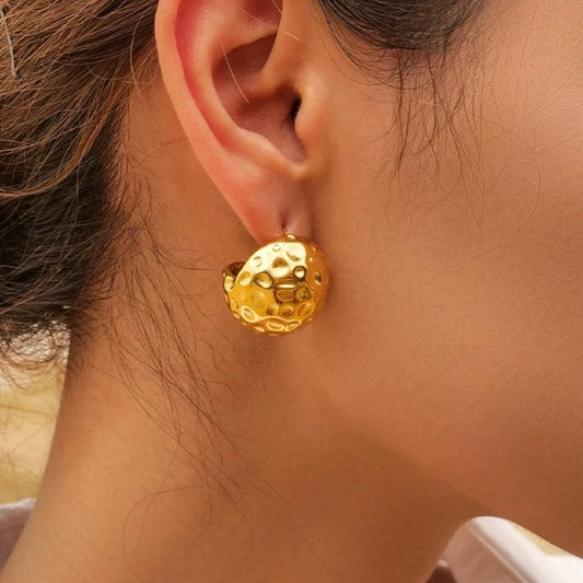 Bold Hammered Round Gold Earrings