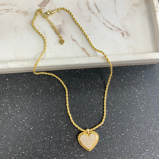 Quartz Heart Gold Necklace