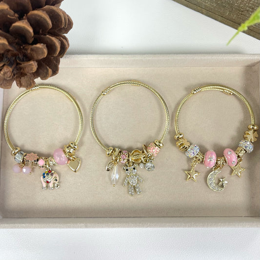 Pink Charms Cord Bracelet