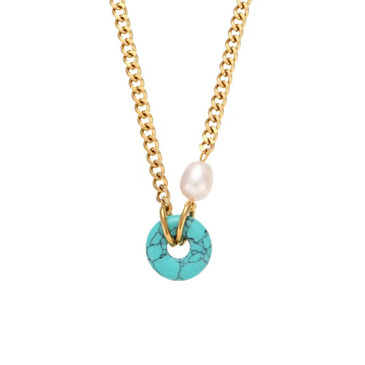 Turquoise Hoop Gold Necklace