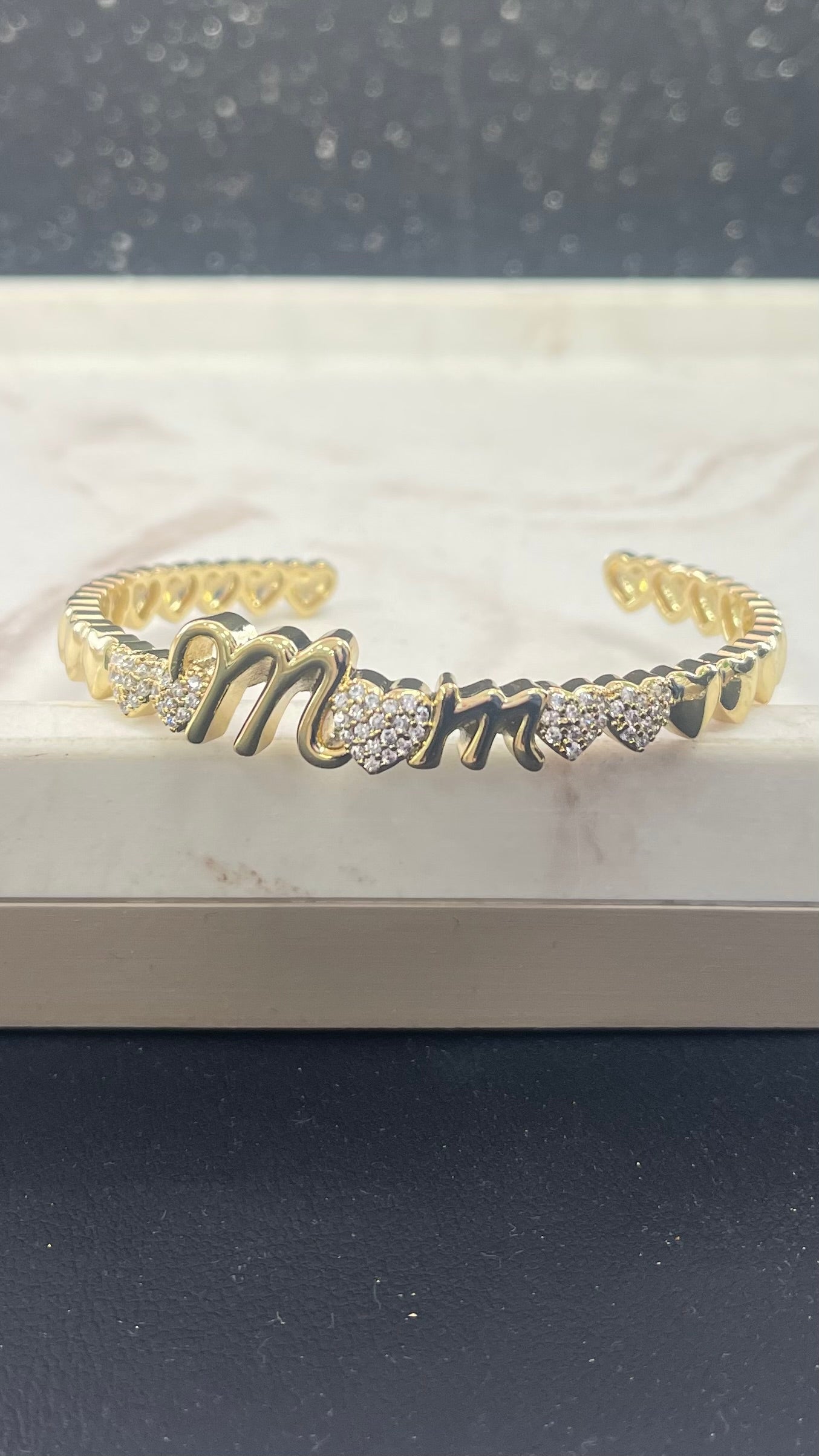 Mom Quartz Gold Cuff Bracelet