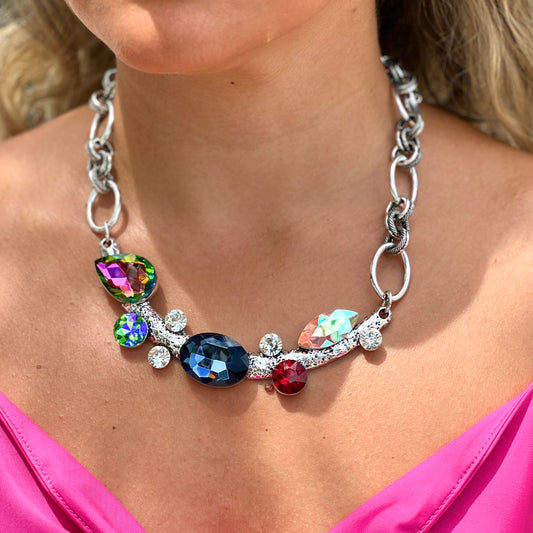 Multicolors Stones Blue Silver Necklace