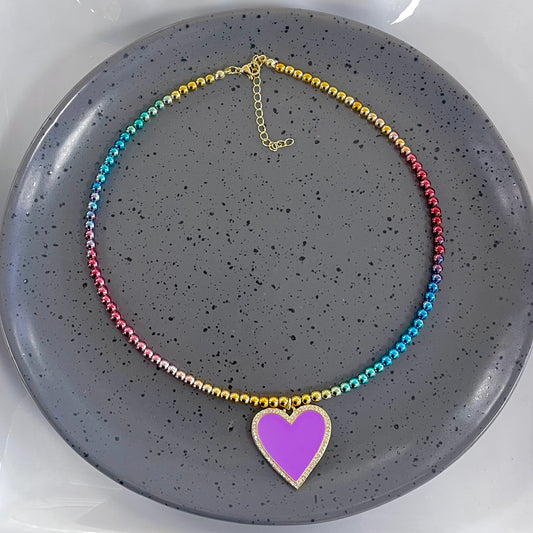 Metal Colorful With Purple Heart Necklace