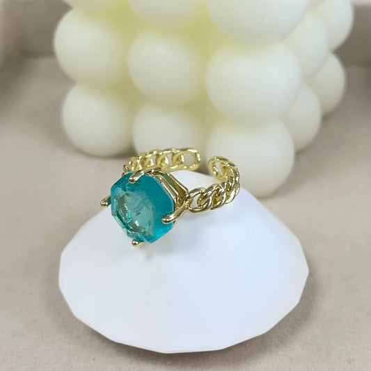 Blue Round Quartz Gold Ring