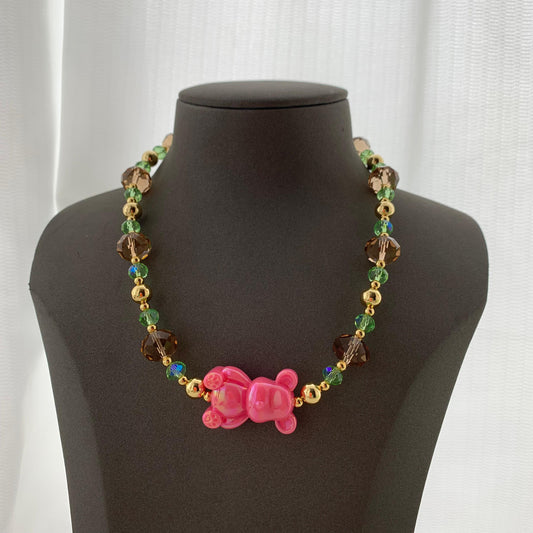Fuchsia Teddy Green Necklace