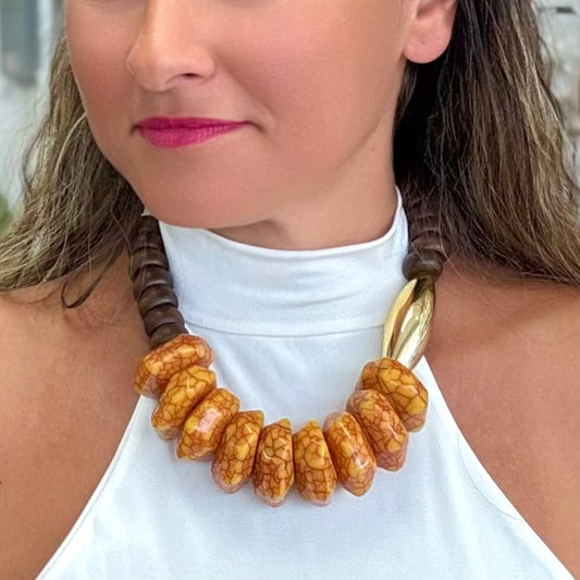 Mustard Wood Gold Necklace