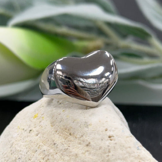 Bold Mid Silver Heart Ring