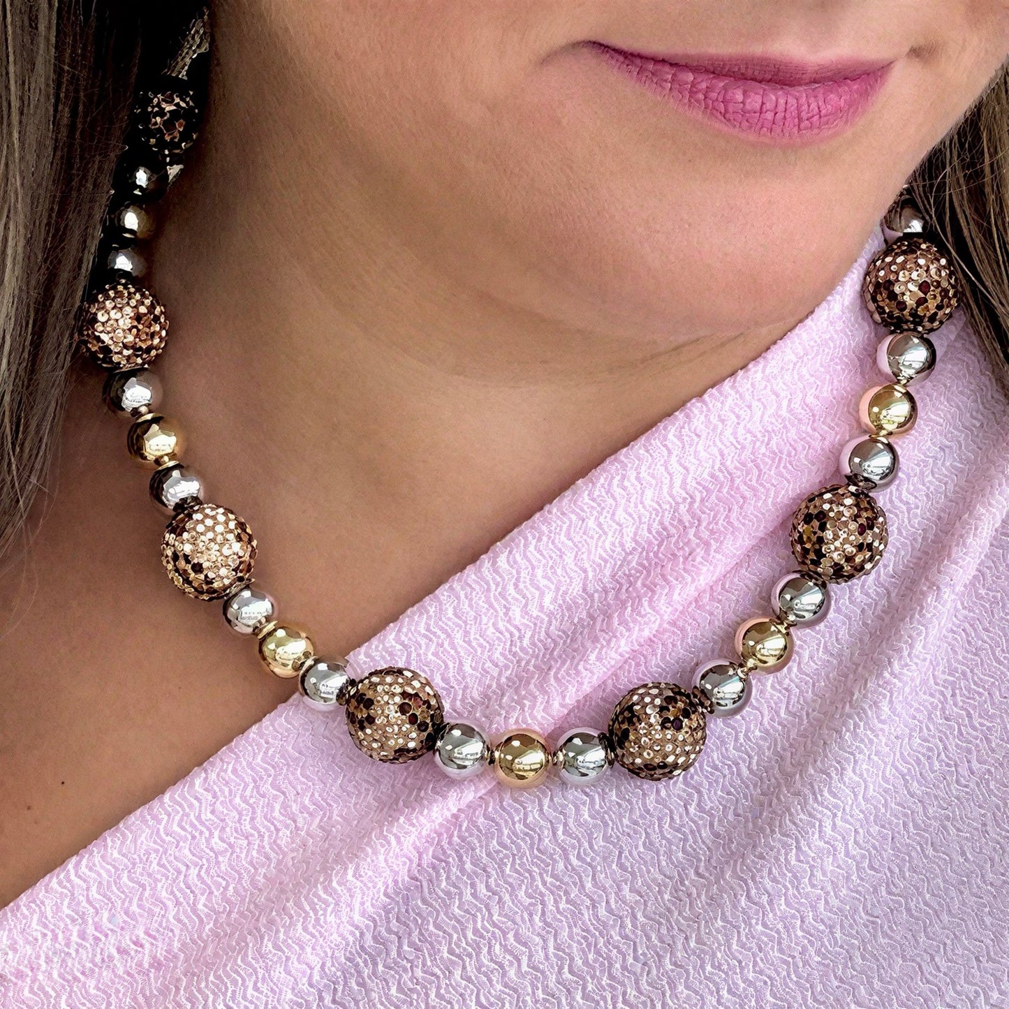 Brown Beads Animal Print Necklace