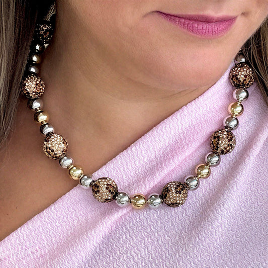 Brown Beads Animal Print Necklace