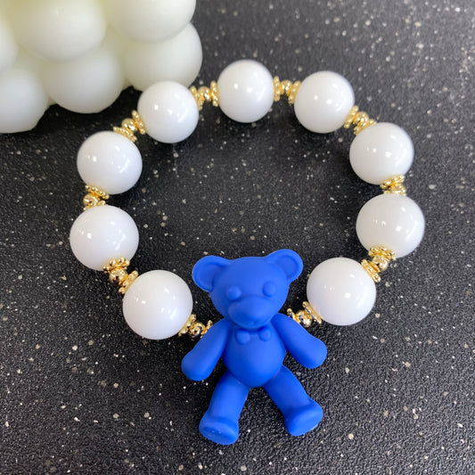 Blue Teddy With White Balls Bracelet