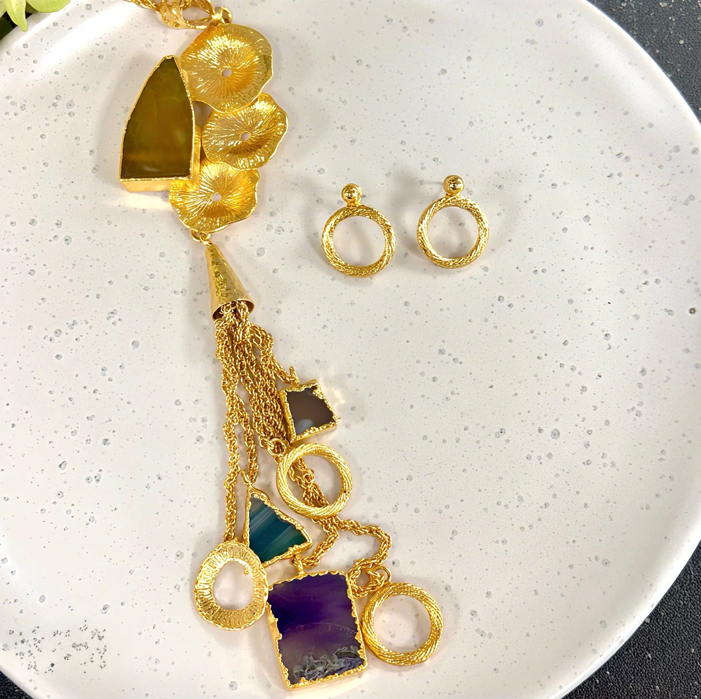 Mix Stones Tassel Necklace Set