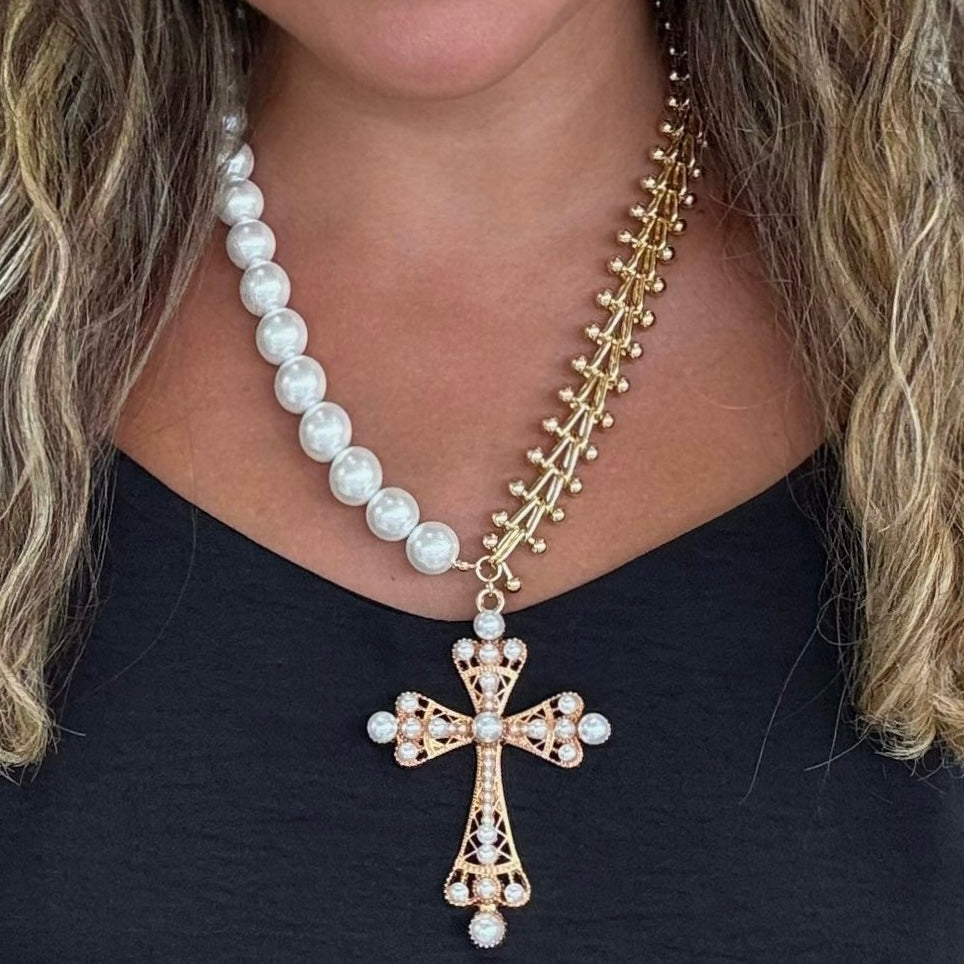 Cross with pearl necklace
