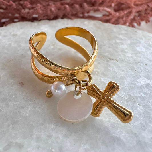 Small Cross Gold Ring