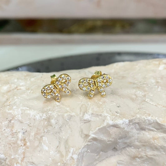 Small Bow Quartz Gold Earrings