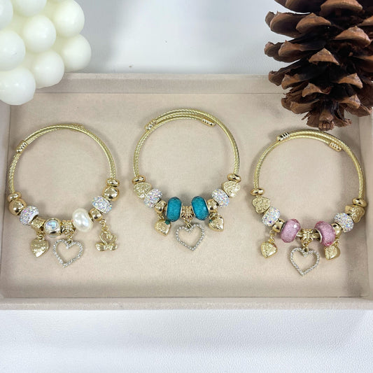 Quartz Heart Charms Cord Bracelet