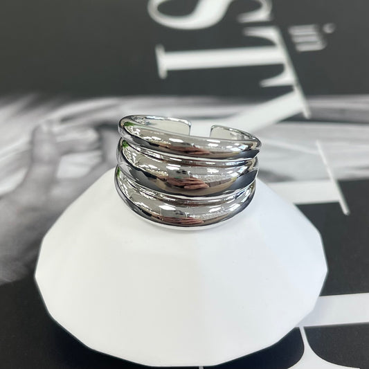 3 Horizontal Lines Silver Ring