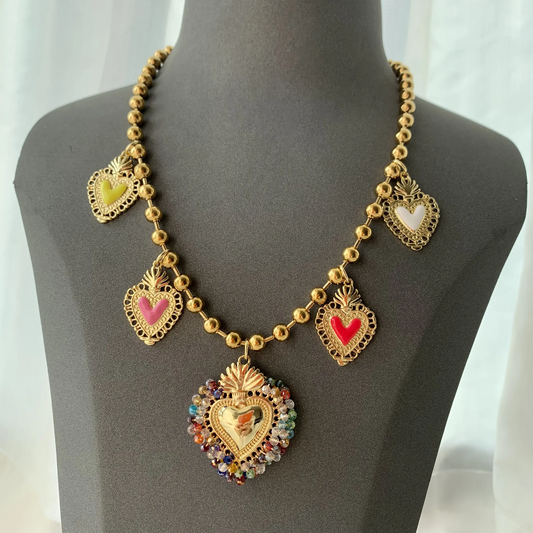 Differents Color Hearts Gold Necklace