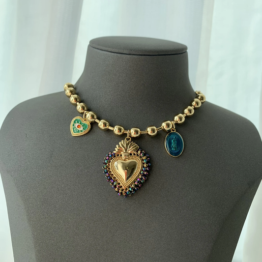 Multicolor Heart With Pendants Necklace