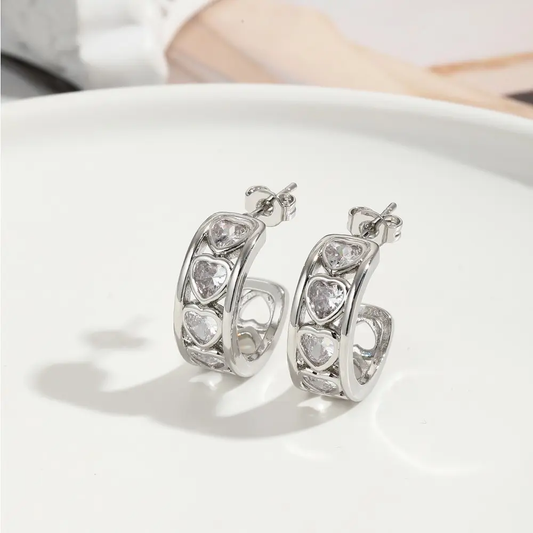 Heart Clear Silver Earrings