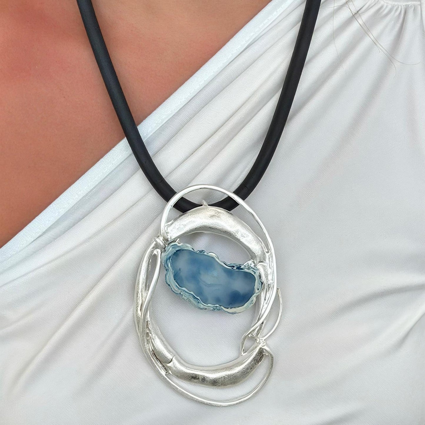Blue Agate Silver Necklace