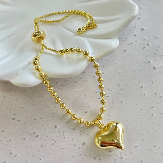 3 mm Globe With Heart Gold Bracelet