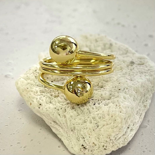 Two Mid Globe Cross Gold Ring