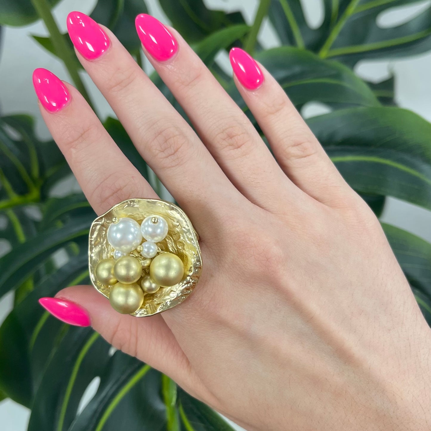 Harmony With Pearls and Balls Gold Ring
