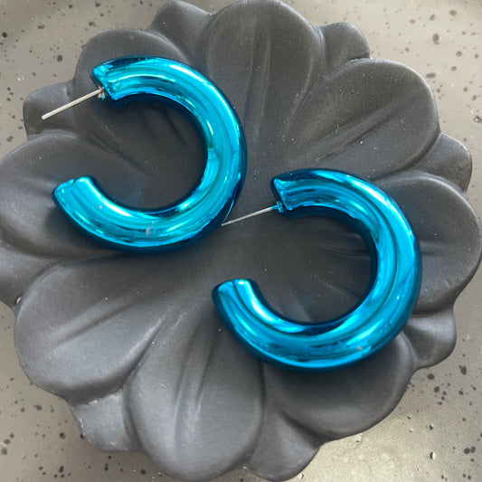 Big Metal Blue Earrings