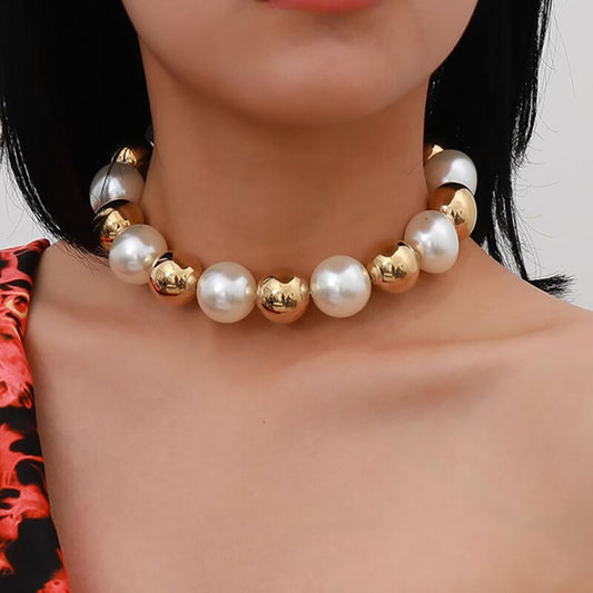 Big Pearl and Gold Globe Necklace