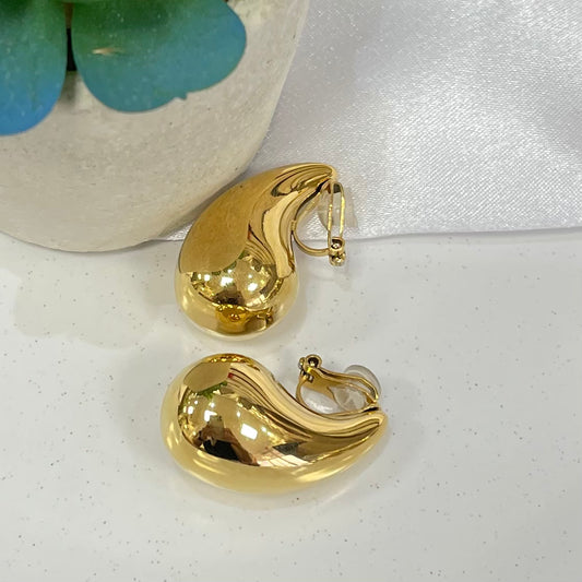 Drop Clip Gold Earrings