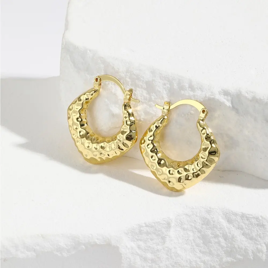 Hammered V Gold Earrings