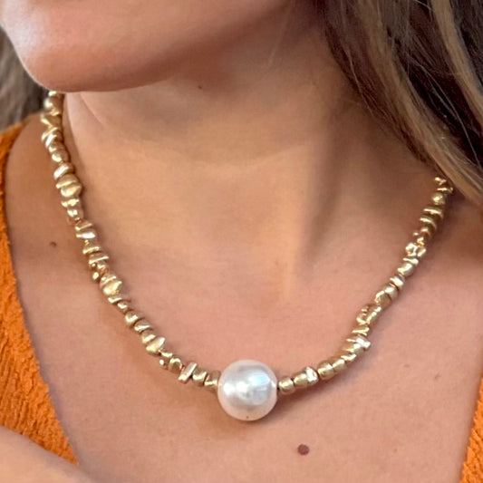 Multi Gold Beads With Pearl Necklace