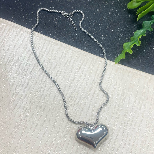 Bubble Big Heart Silver Necklace