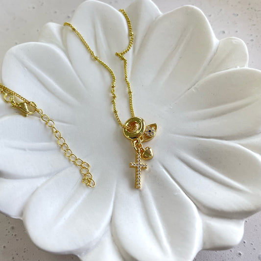 Gold Necklace with Quartz Cross