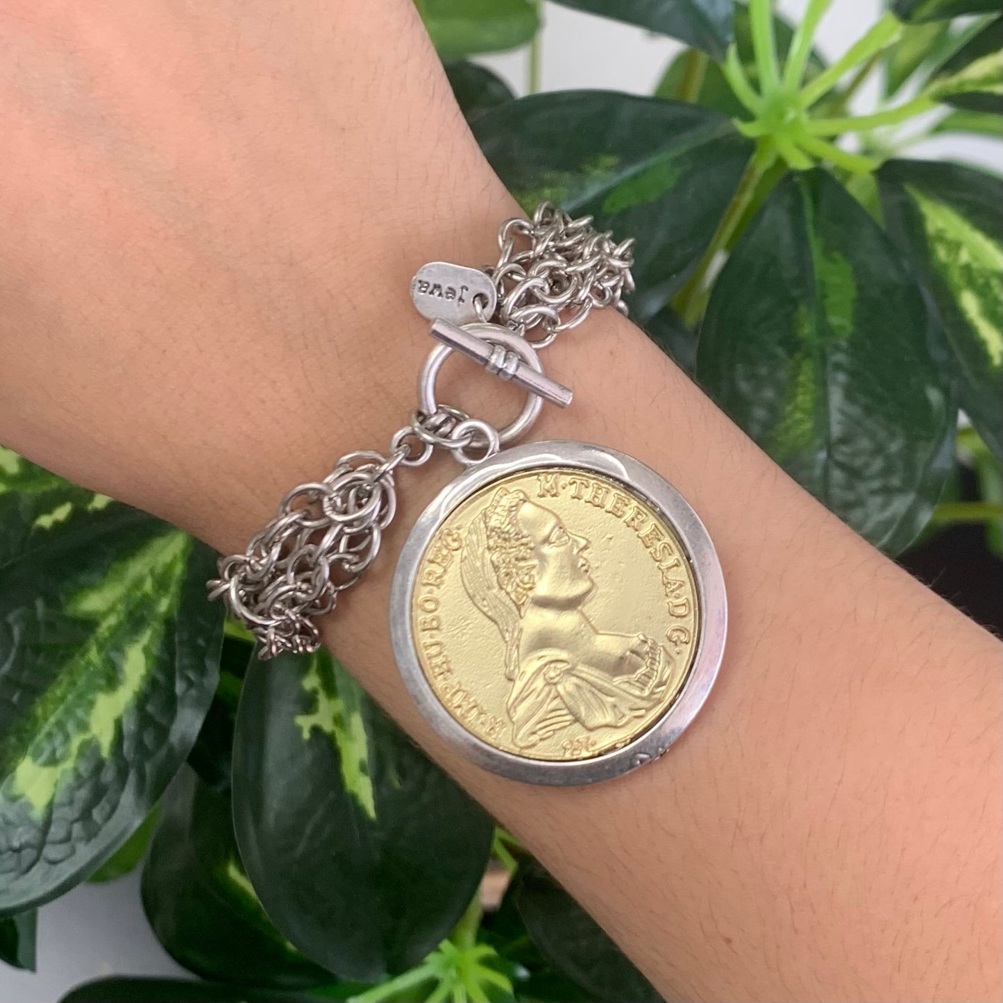 Big Coin Silver Plated Bracelet