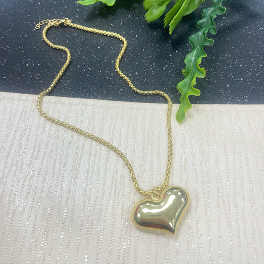 Bubble Big Heart Gold Necklace