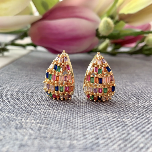 Plain Drop Multicolors Gold Earrings