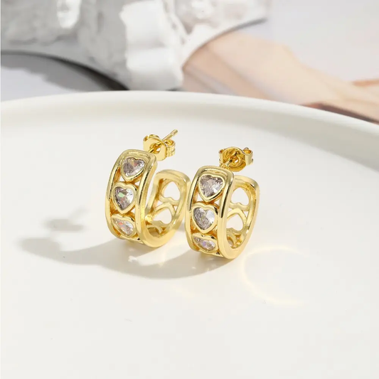 Heart Clear Gold Earrings