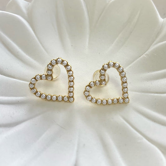 Gold Heart With Pearls Edges Earrings