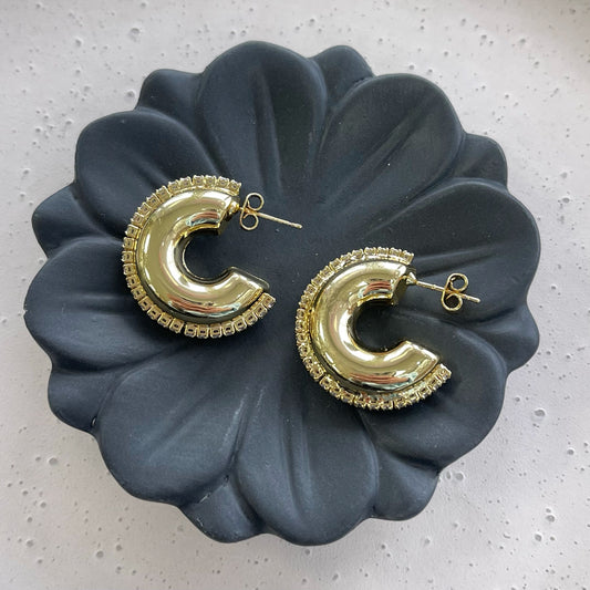 Mid Earrings With Line Quartz Gold