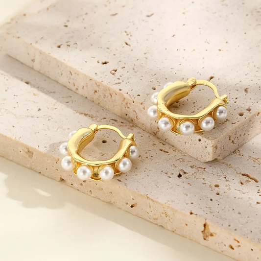 Pearls Points Gold Earrings
