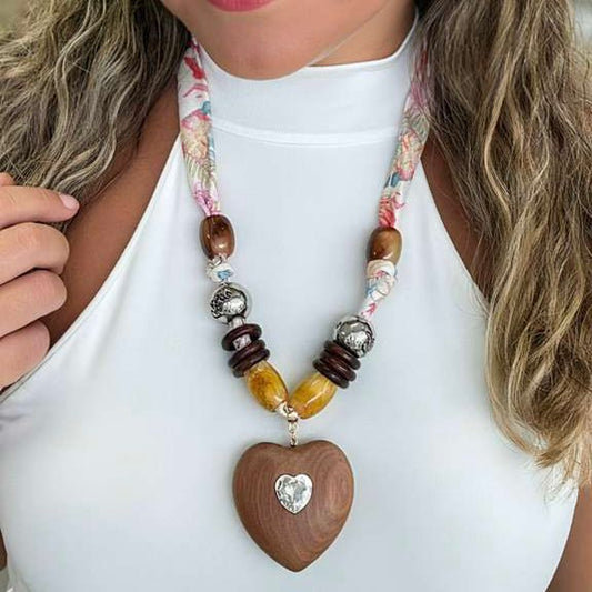 Wooden Heart Stone Necklace