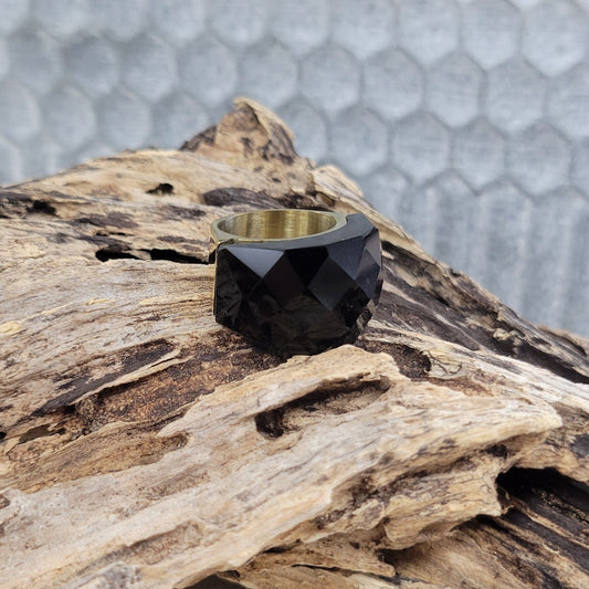 Black Quartz Gold Ring