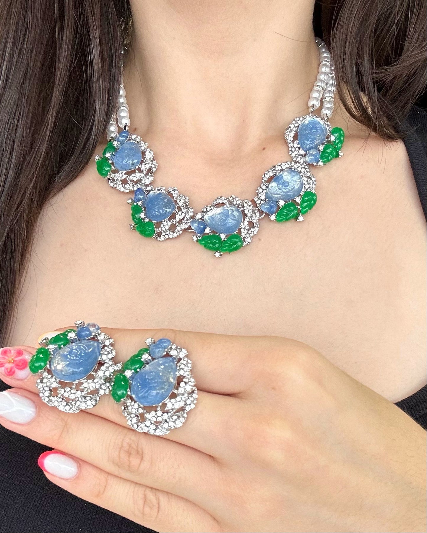 Pearls, Green and Blue 2pcs Set