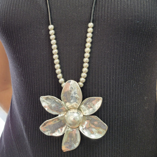 Silver Long Flower Necklace