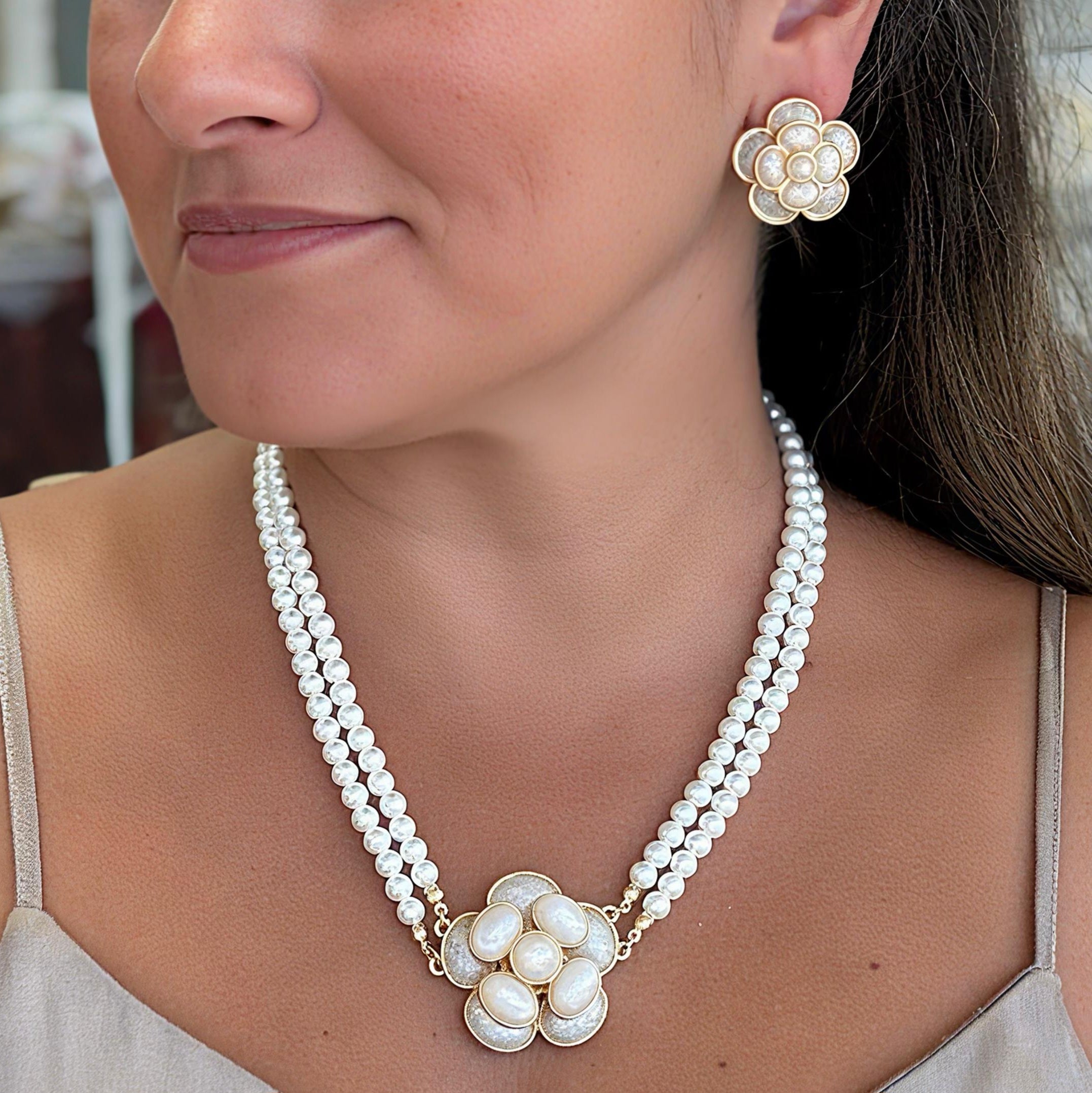 Flower with 2 Layers Pearl Set – Narofficial