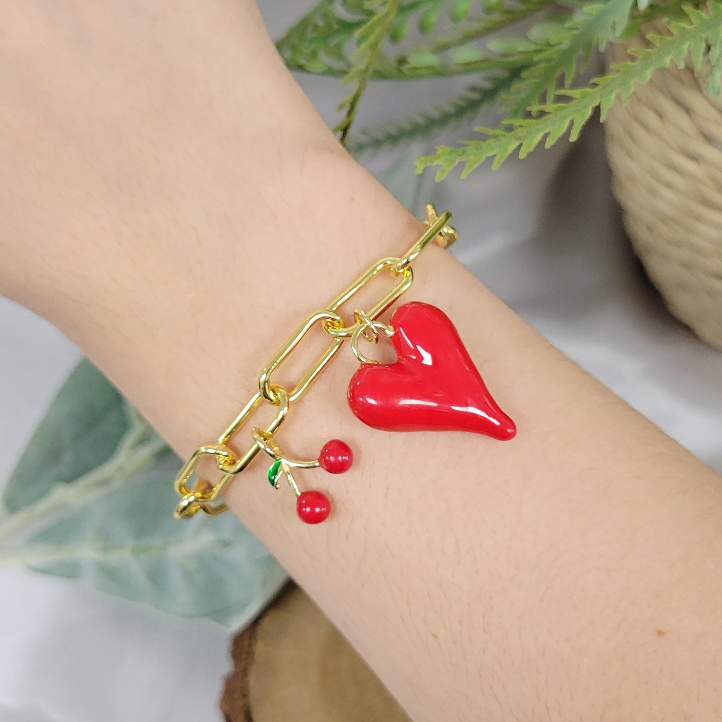 Red Heart and Cherry Bracelet