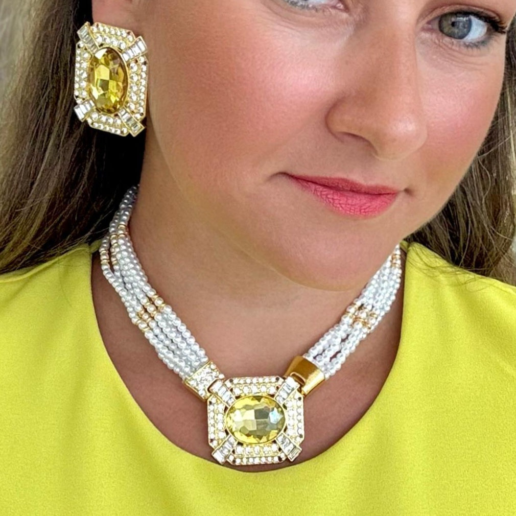 Yellow Quartz With Perals 2 pcs Set